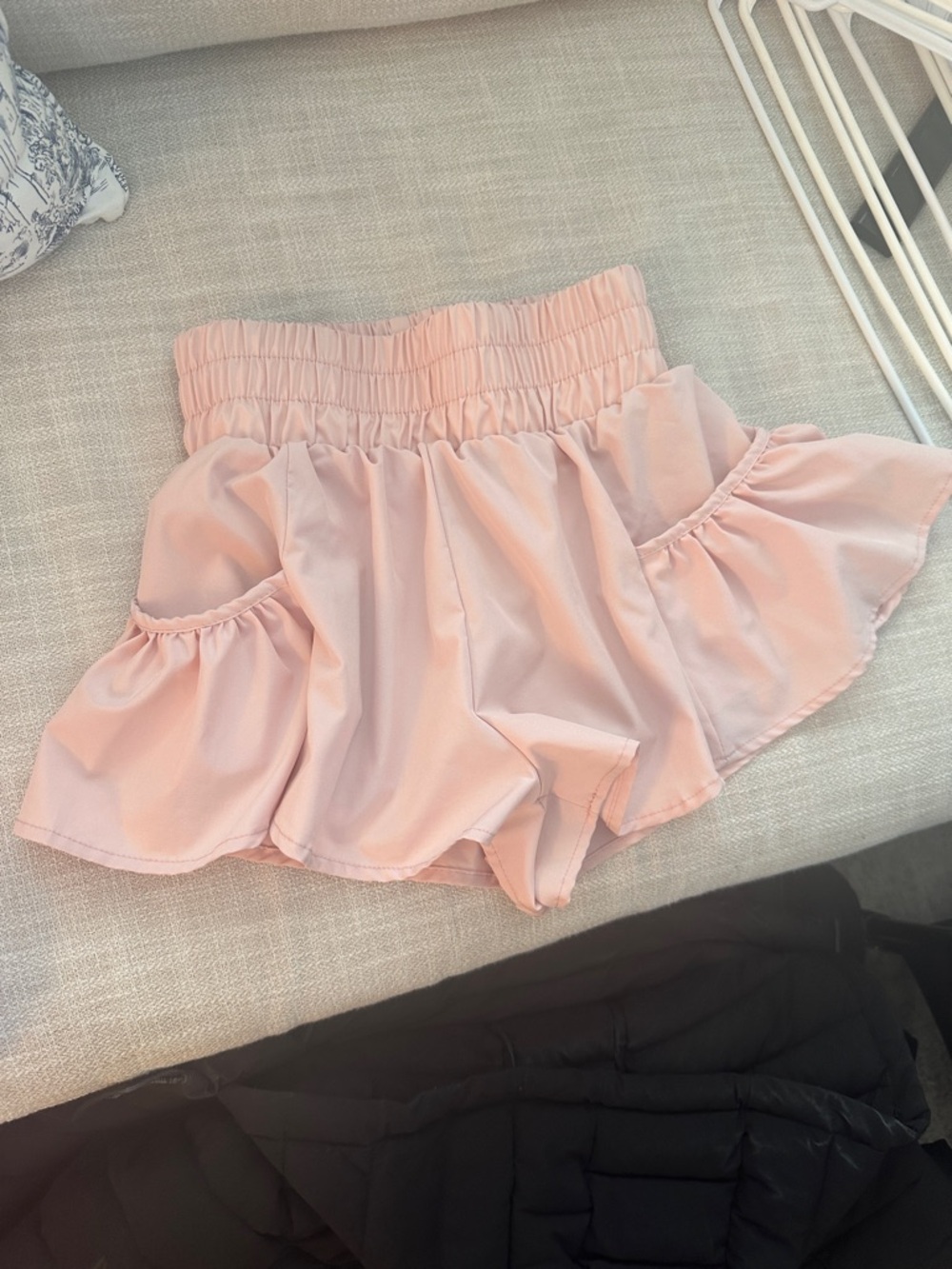 Light Pink Ruffle Satin-Look Shorts